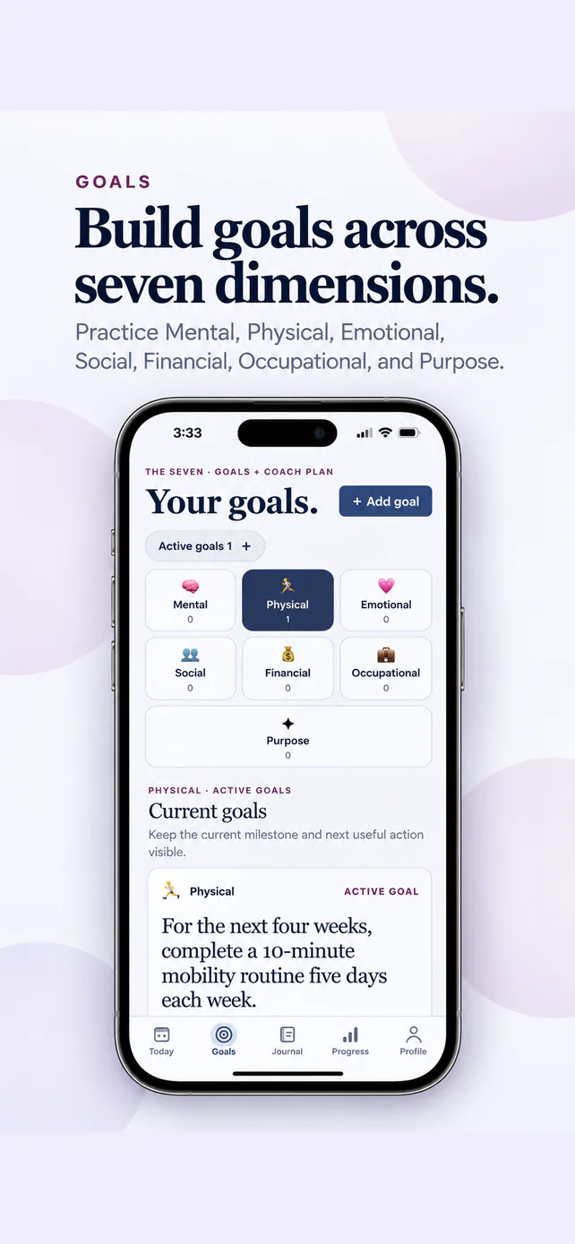 Goals screen for creating and reviewing meaningful goals